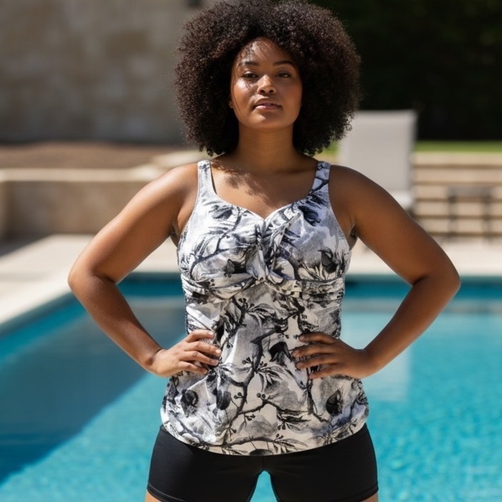 Artesands Maluradae‎ Delacroix Tankini Top Black White Bird Print Size 18 NWT